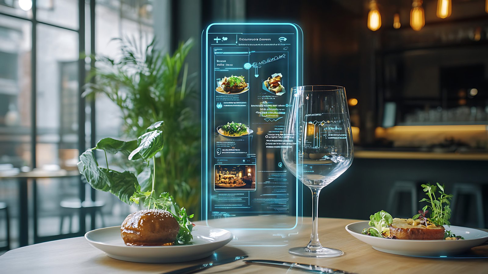 Augmented reality app displaying digital information in restaurant setting